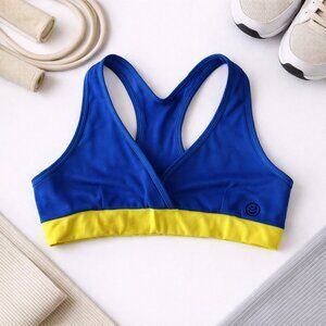 Zumba Wear Blue & Neon Yellow Sports Bra Medium Dance Fitness Racerback